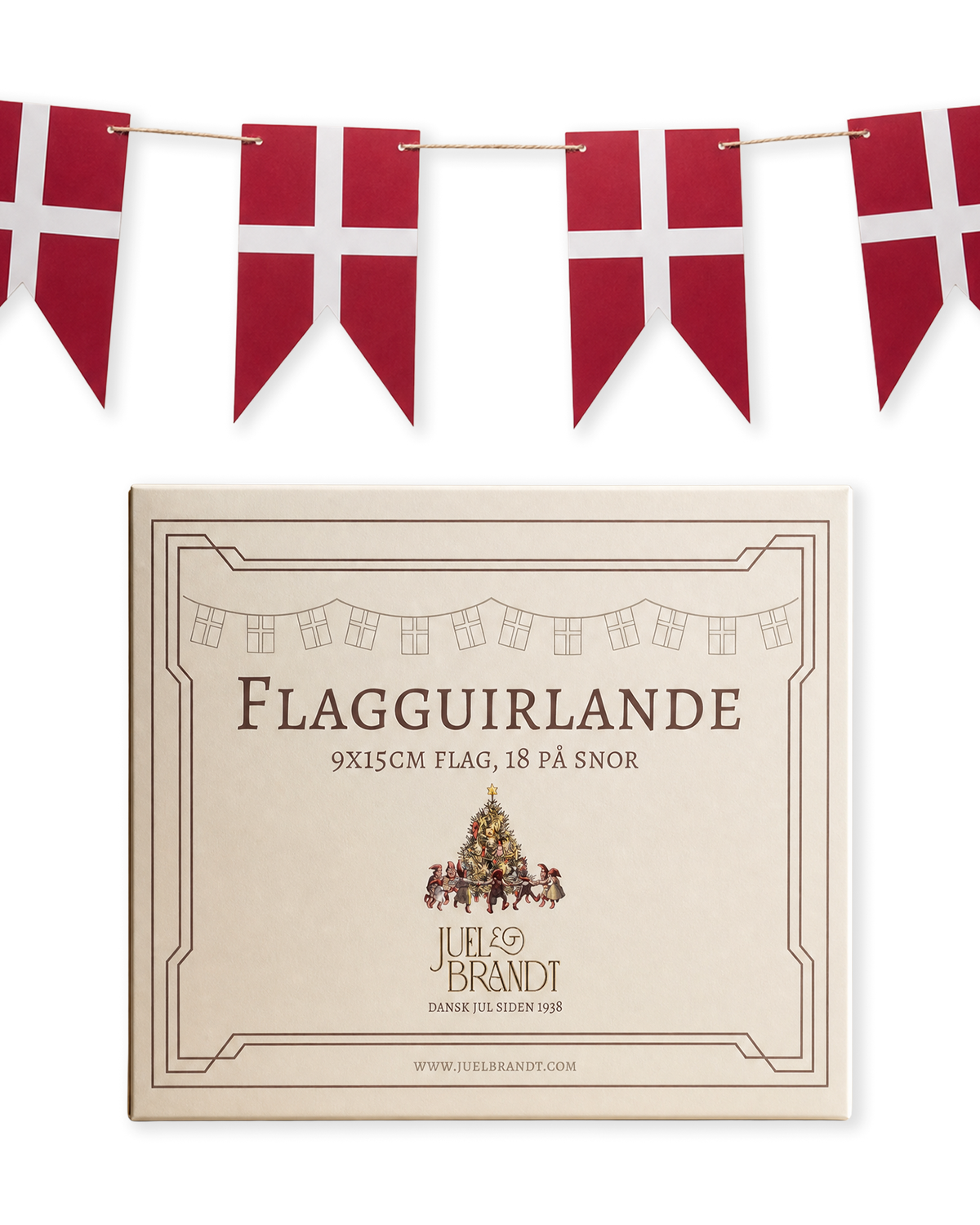 Flaggslinga med 18 Dannebrogsflaggor från Juel & Brandt
