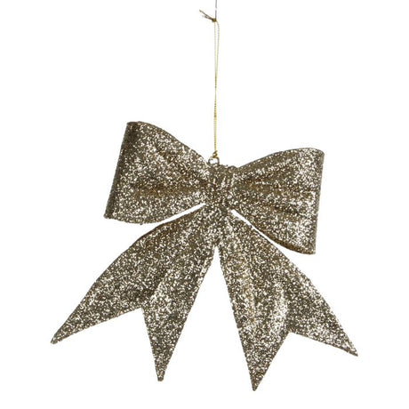 Sløjfe guldfarvet med glimmer 15 cm bred