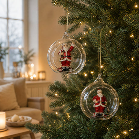 Jultomten i en glaskula för upphängning