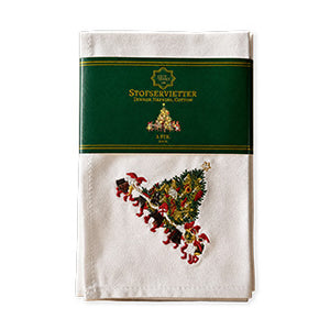 2-pack vita tygservetter med broderad julgran från Juel & Brandt