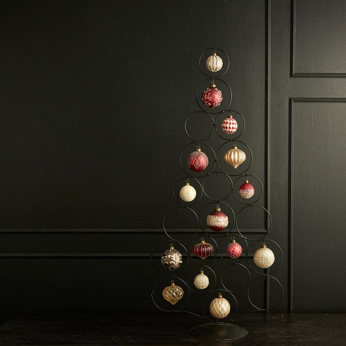 Julekugle rød med blade eller grene