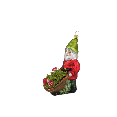 Julekugle Nisse med trillebør