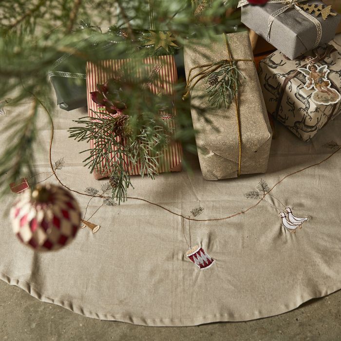 Juletræstæppe med broderi 120 cm i dia