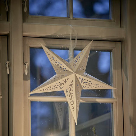 Hvid papirstjerne med hulmønster 40 cm i dia