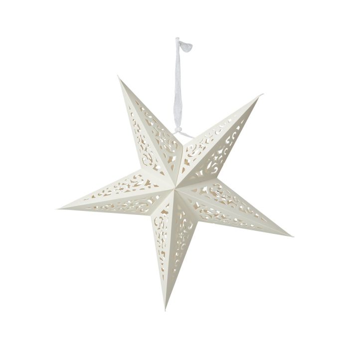 Hvid papirstjerne med hulmønster 40 cm i dia