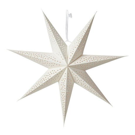 Hvid papirstjerne med hulmønster 60 cm i dia