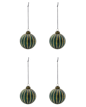 Mörkgröna julkulor med frostade ränder, 4-pack, 8 cm i diameter från house Doctor