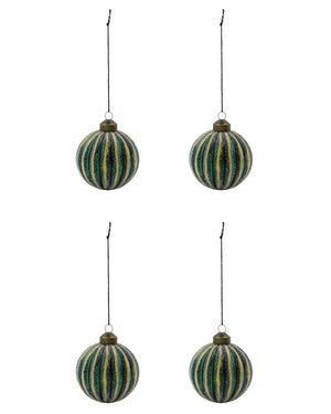 Mörkgröna julkulor med frostade ränder, 4-pack, 8 cm i diameter från house Doctor