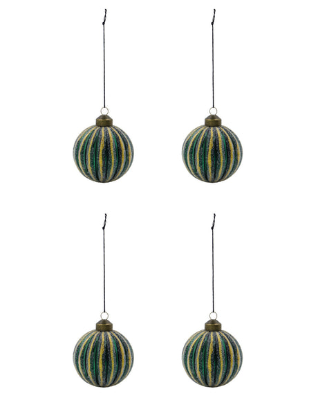 Mörkgröna julkulor med frostade ränder, 4-pack, 8 cm i diameter från house Doctor