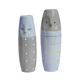 Vase Ugle 17 cm høj grå & lyseblå