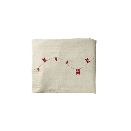 Fødselsdagsdug med flag coated 140 cm x 240 cm hørfarvet
