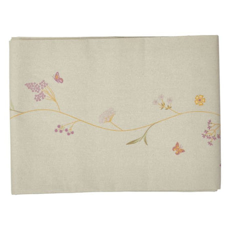 Sommerdug med blomster coated 140 cm x 240 cm hørfarvet 