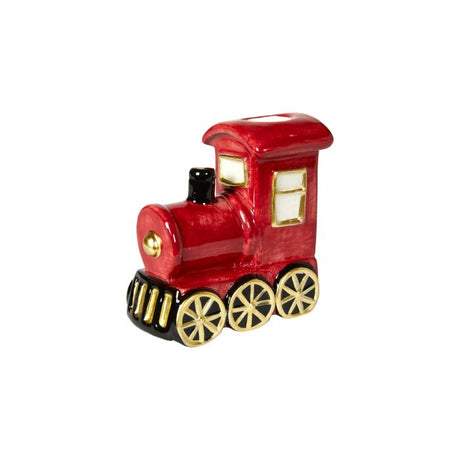 Rødt julelokomotiv i keramik fra Speedtsberg