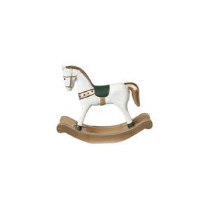 Gyngehest i træ 11 cm høj offwhite /grøn