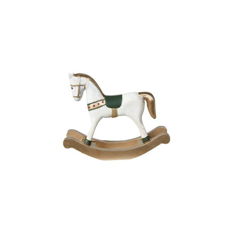 Gyngehest i træ 11 cm høj offwhite /grøn