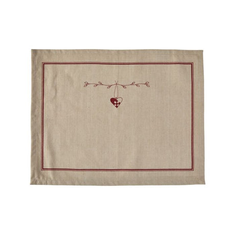 Dækkeserviet i stof natur/rød
