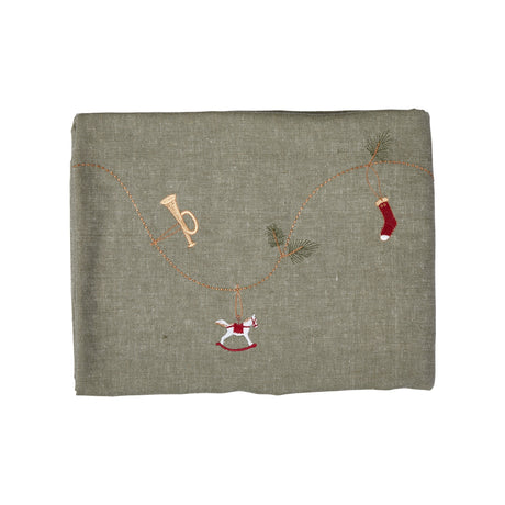 Julduk med broderi 140 x 360 cm i grågrön bomull från Speedtsberg