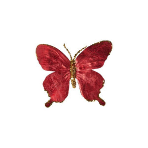 Sommerfugl i rød og guldglimmer med klips fra Speedtsberg,