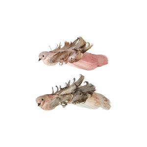 Fugl med klips rosa/hvide halefjer