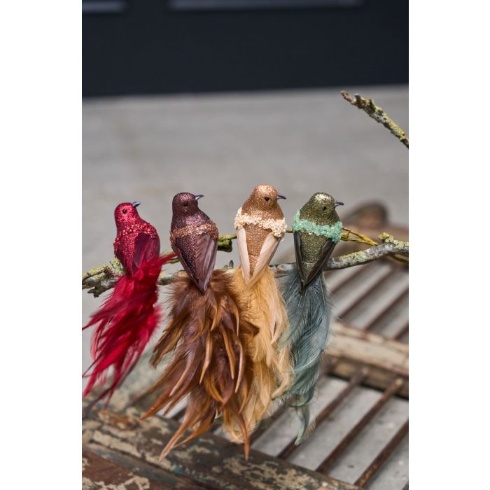 Fugl med klips 22 cm lang rød