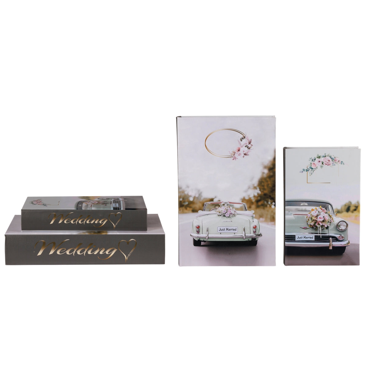 Sæt med to æsker til brudeparret i boglignende format