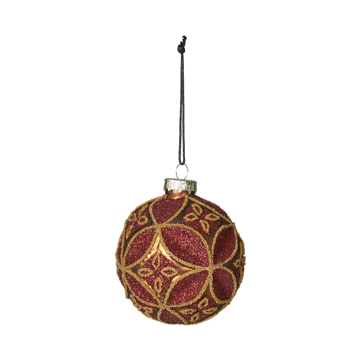 Julkula i glas med rött och guldglitter från Speedtsberg 8 cm i dia