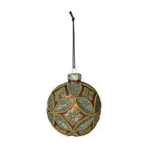 Julgranskula i gröna och guldiga nyanser från Speedtsberg, 8 cm i diameter, av glas