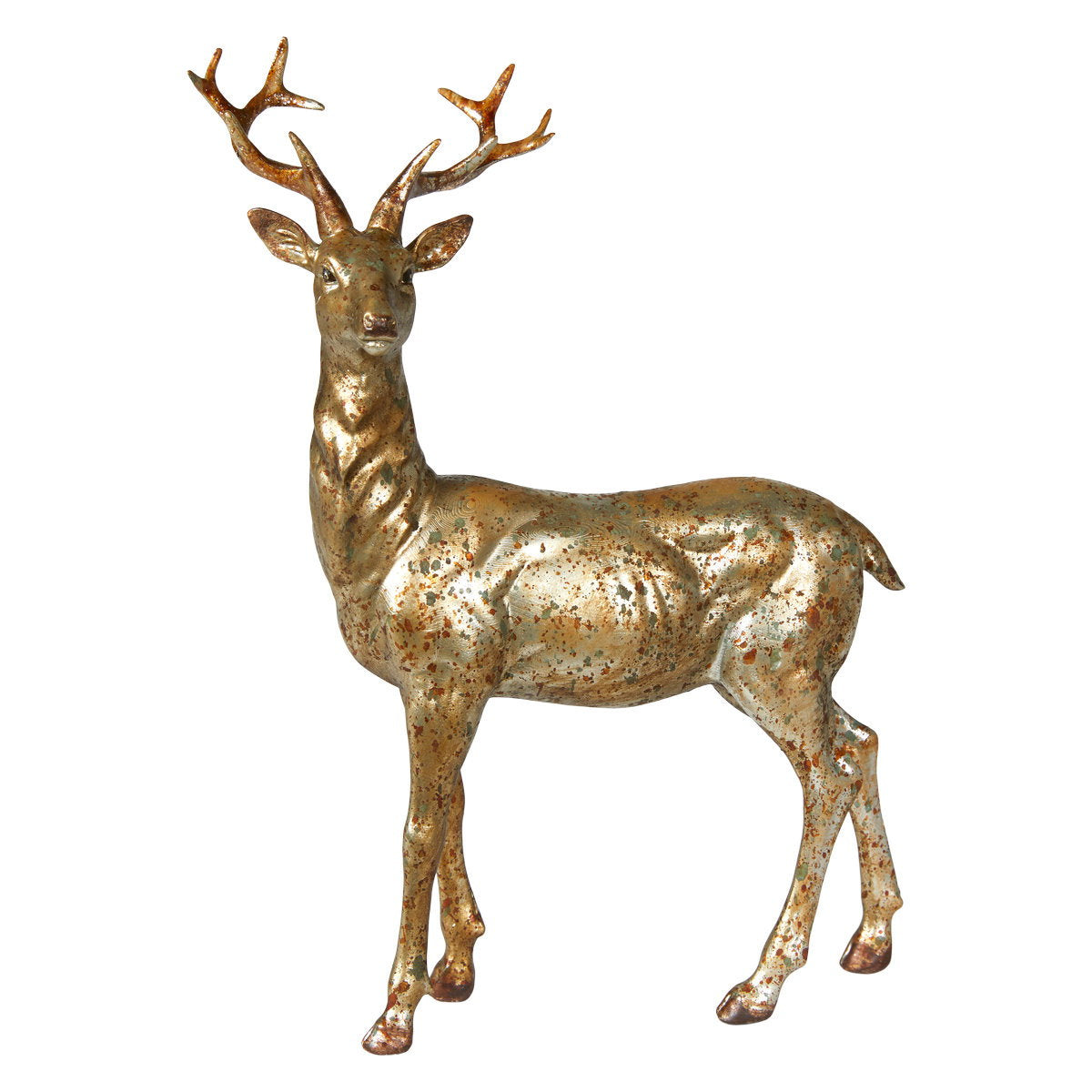 Rådjur i antik guldfärg med horn, 22 cm högt, från Speedtsberg i polyresin