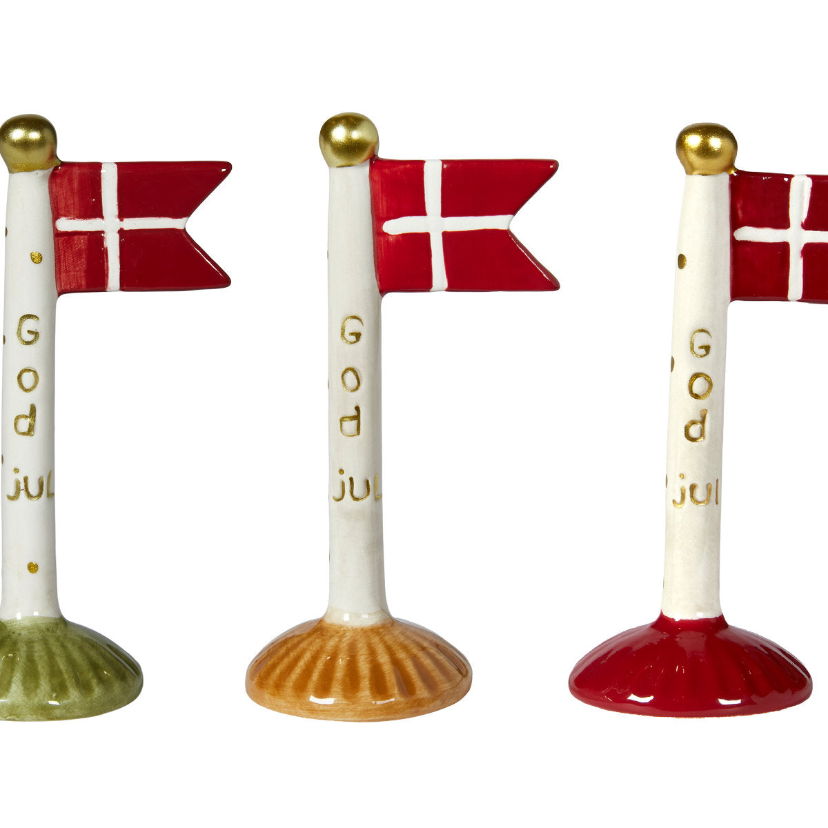Keramikflagga med texten "God jul" från Speedtsberg, 14 cm hög, finns i 3 olika färger