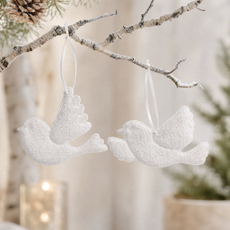 Fågel med broderie anglaise vit för upphängning