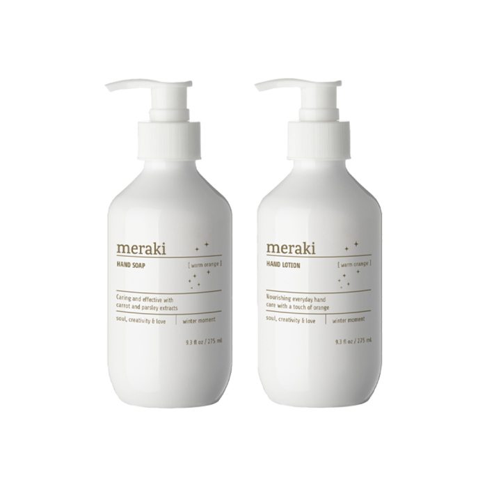 Meraki Warm orange winter moment håndsæbe og håndlotion i flaske