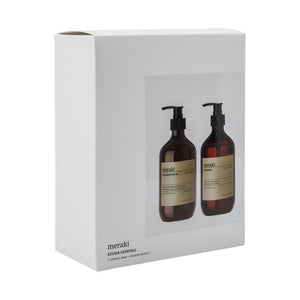 Meraki Gaveæske med opvaskemiddel og håndsæbe set fra siden af