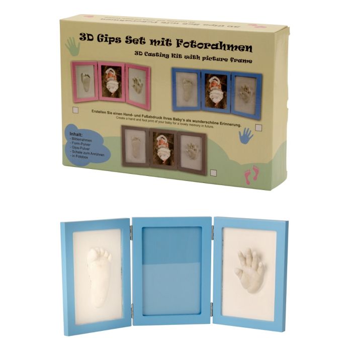 Baby hånd- og fodaftryk med ramme blå