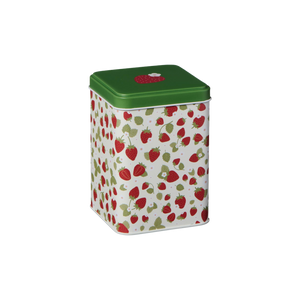 Ib Laursen høj kagedåse med jordbærmotiv og grønt låg