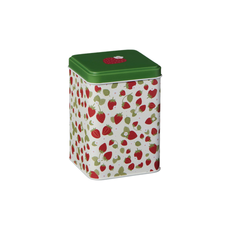 Ib Laursen høj kagedåse med jordbærmotiv og grønt låg