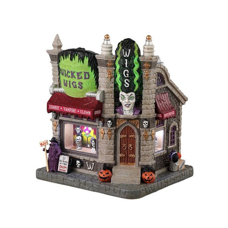 Lemax Wicked Wigs Halloween dekoration med lys og uhyggelige detaljer
