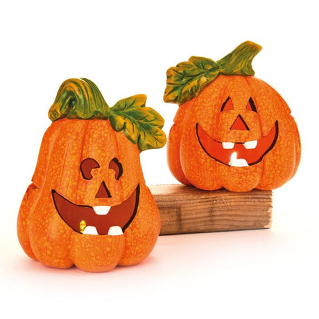 Græskar med LED lys 14 cm