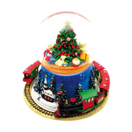 Snekugle med juletræ og tog omkring