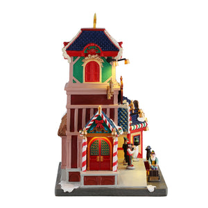 Wonderland Rail stationsbygning til juleby fra Lemax set fra sideindgangen af