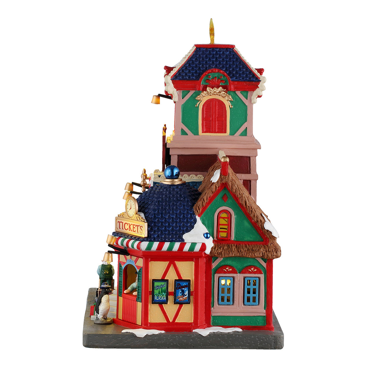 Wonderland Rail stationsbygning til juleby fra Lemax set fra siden af