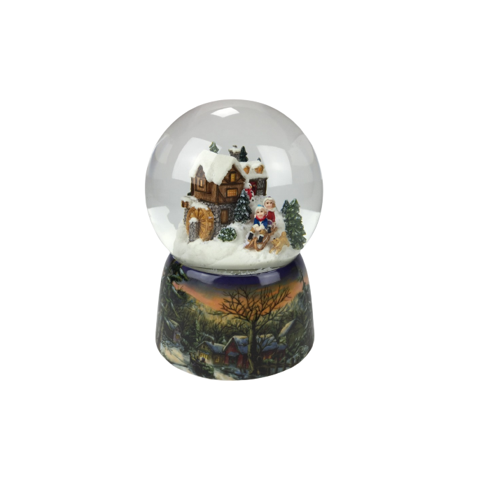 Snekugle med børn på kælk