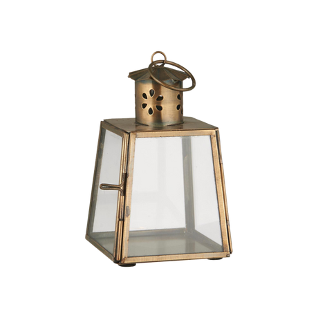 Ib Laursen guldfarvet mini lanterne 12 cm med blomstermønster