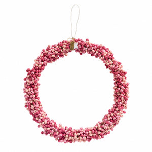 Handgjord krans med träpärlor, 22 cm i diameter, rosa, från Ib Laursen