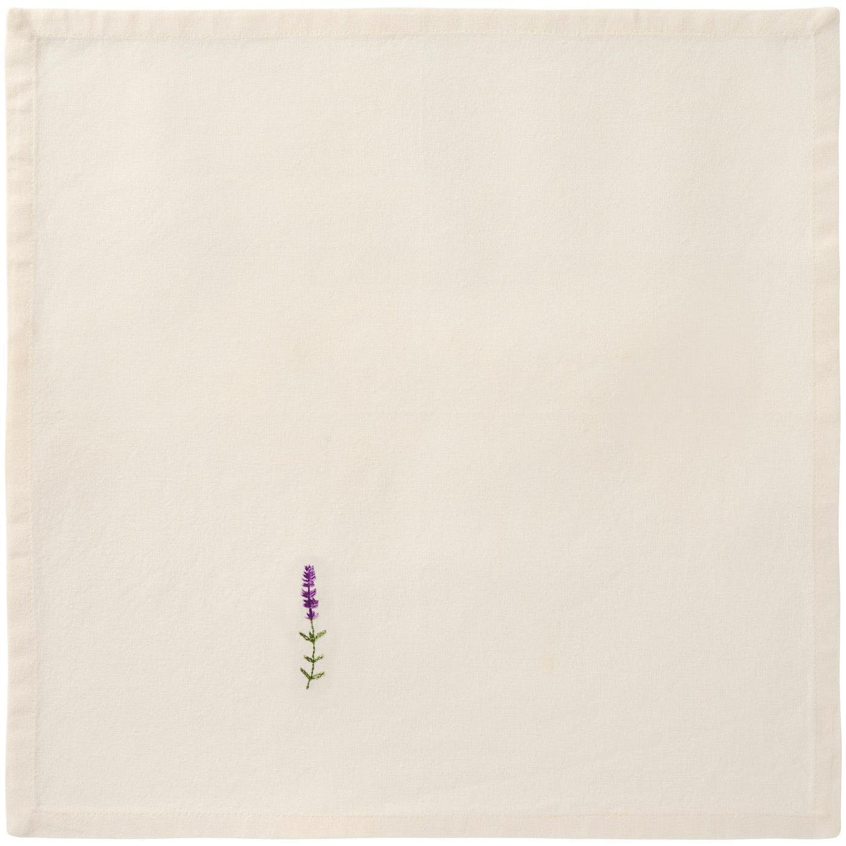 Stofserviet fra Ib Laursens Flora serie med broderet lavendel på