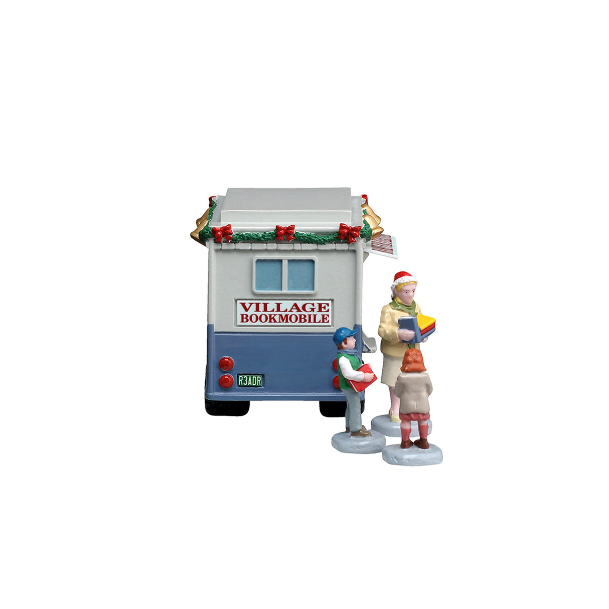 Bookmobile bogvogn til juleby med figurerne set tæt på