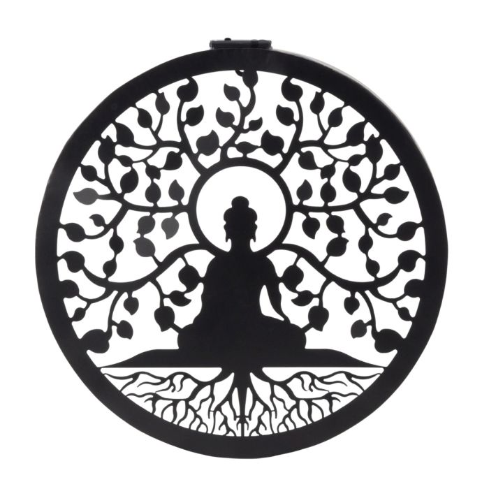 Väggdekoration med Buddha och soldrivna LED-lampor