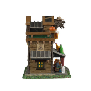 Silver Slug Saloon hus til Halloween landskab fra Lemax set fra siden af