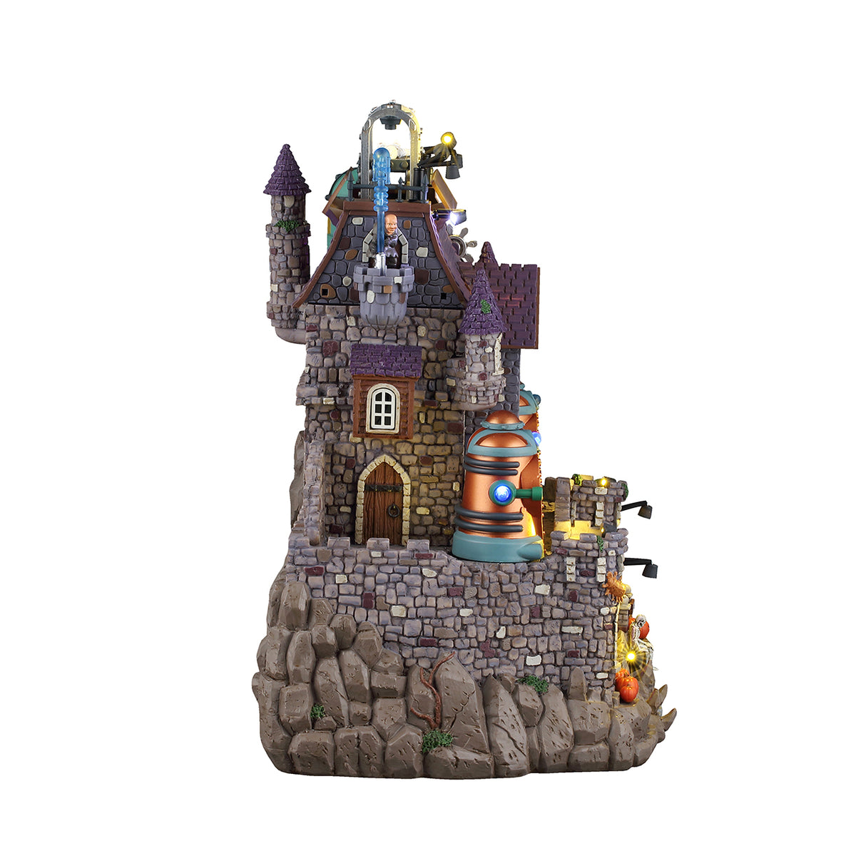Dr. Dreadmoor's Castle med lys, lyd og animation til Halloween pynt fra Lemax set fra siden af