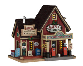 Parker's Corner hus med lys til juleby fra Lemax