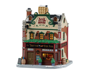 The Trottin' Fox Pub med lys til juleby fra Lemax